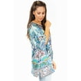 thumbnail image 3 of Sakkas Marina Women's Casual Short Sleeve Blouse Top Tunic Loose Floral Round Neck - 553-Turq - S/M, 3 of 5