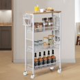 thumbnail image 3 of DWVO 4-Tier Slim Rolling Cart on Wheels, 34" Wooden Tabletop Kitchen Storage Organizer Cart with Wire Mesh Baskets, Slide-Out Storage Cart for Kitchen, Bathroom Living Room (White）, 3 of 8
