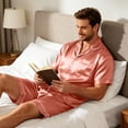 thumbnail image 5 of Resicozy Men Satin Silk Pajamas Sets Short Sleeve Sleepwear Button-Down PJs Sets Two-Pieces Loungewear with Pockets Pink 3XL, 5 of 6