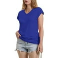 thumbnail image 6 of Your-Sty Summer Fashion Tops for Women Breathable V Neck T-Shirt Short Sleeve Solid Color Tee Casual Fit Tee, 6 of 9