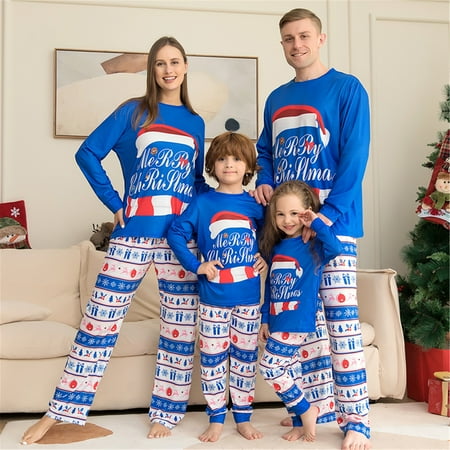 

Xmas Family Matching Outfits Family Pajamas Matching Sets Adults Kids Christmas Pajamas Blue