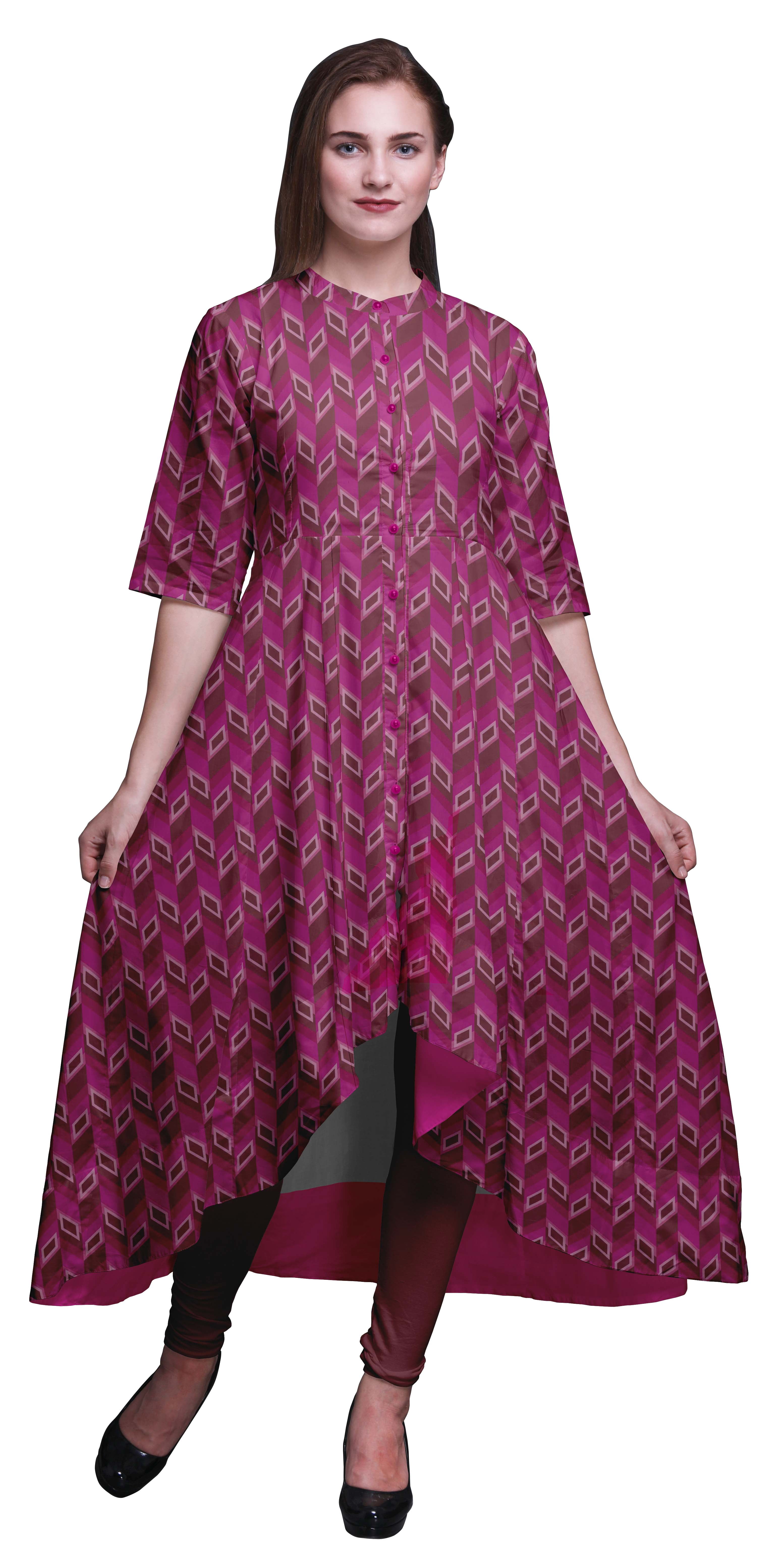Bimba Women's Cotton Anarkali Kurti With Belt - Black Elephant Print Ethnic Maxi Dress, 50 Inch Length