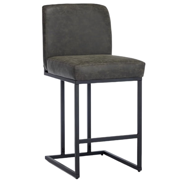 Qinaqin 24-Inch Bar Stools Counter Altura Backed Moderno PU Cuero Negro Metálico Frame Footrest Single Pack Gris