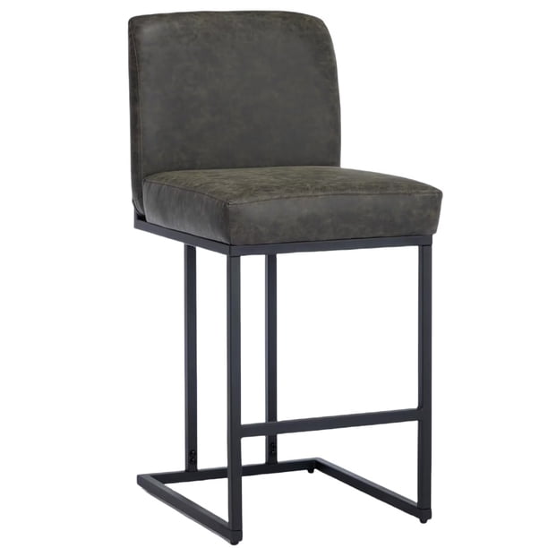 Qinaqin 24-Inch Bar Stools Counter Altura Backed Moderno PU Cuero Negro Metálico Frame Footrest Single Pack Gris
