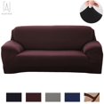 thumbnail image 2 of Gustave Stretch Sofa Slipcovers Washable Sofa Cover 3 Seater Couch Slipcover Polyester Solid Furniture Protector with Elastic Bottom for Kids Pets "Coffee", 2 of 8