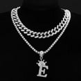 thumbnail image 2 of GKNET Hip Hop Fashion 26 English Letter Crown Pendant Fashion Diamond Pendant-Silver-J, 2 of 7