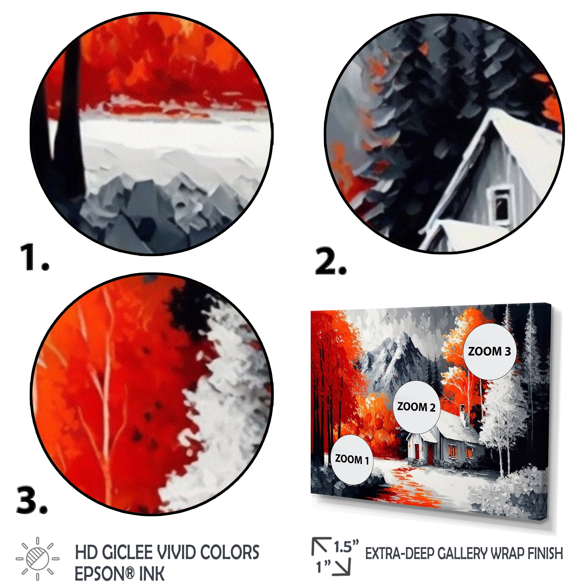 Designart Monochrome Orange Cottage In Winter II Canvas Wall Art