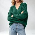 thumbnail image 5 of Zormilly Sweaters for Women Long Sleeve V Neck Soft Oversized Green Sweaters Winter Brushed Knit Tops, S-L, 5 of 8