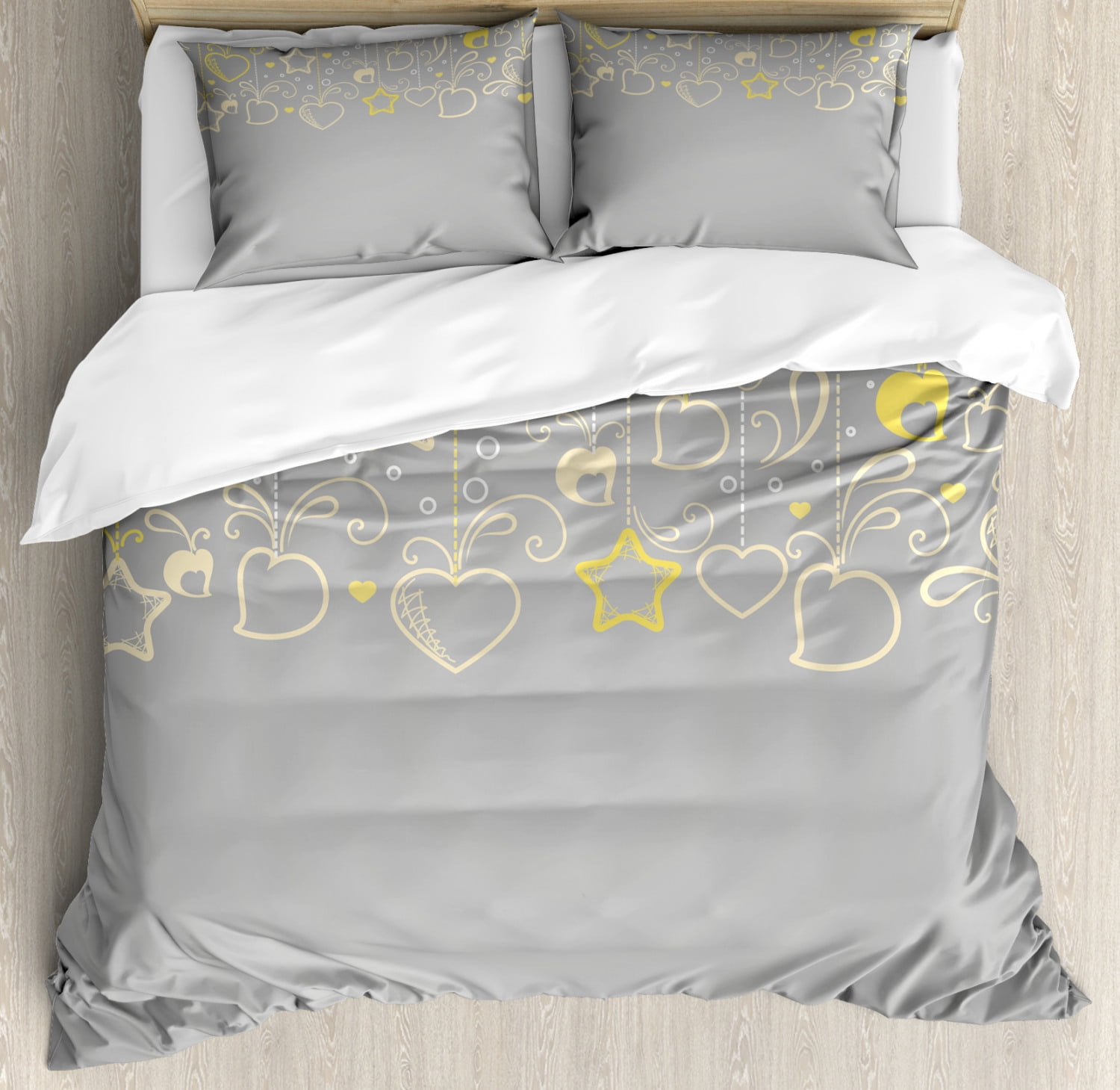 Ambesonne Indian Christmas Ornament Inspired Hearts Flowers Duvet Cover Set, Size: Queen, Beige
