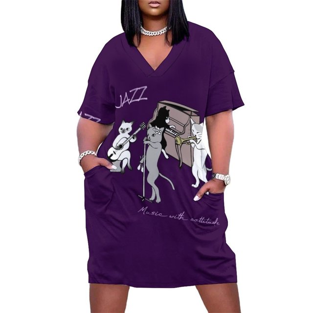 JAZZ CATS - MUSIC WI CATTITUDE Vestido holgado de bolsillo Vestido de mujer Vestido largo mujer lujo