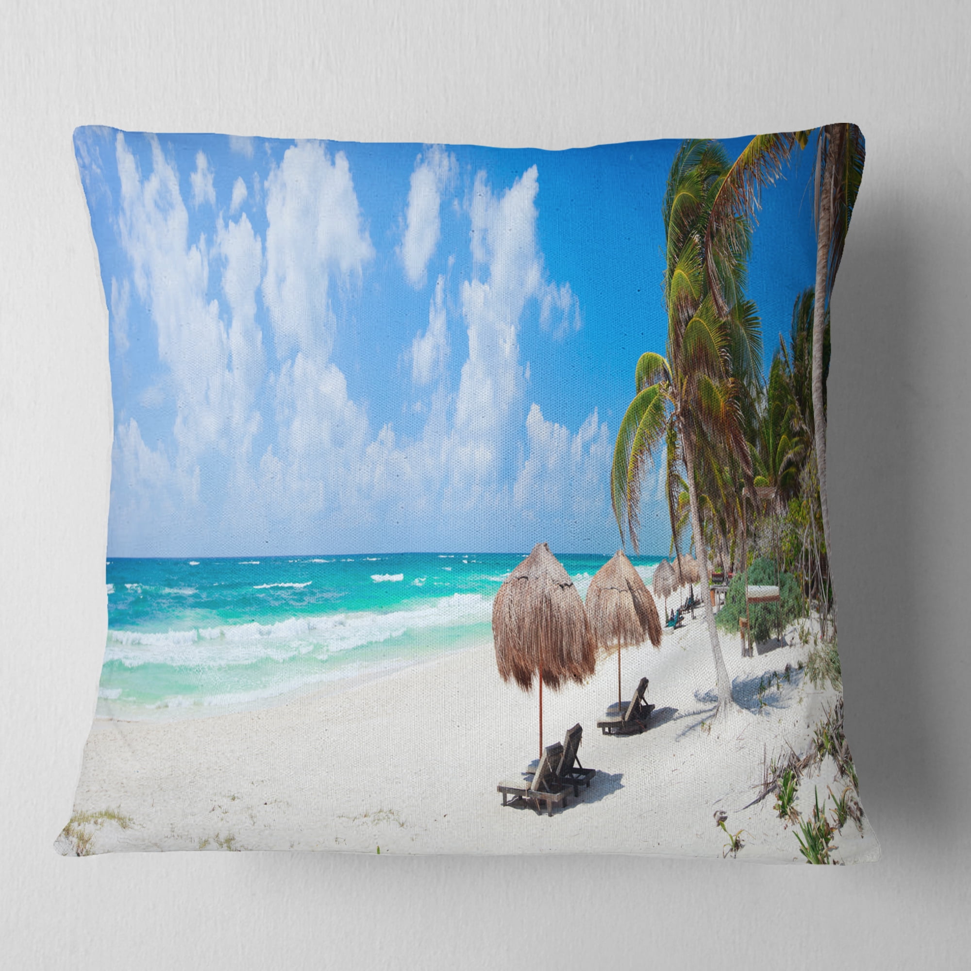 Designart Bright Caribbean Beach - Abstract Throw Pillow - 18x18