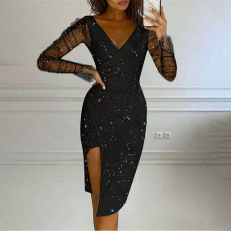 white christmas dresses Sheer Glossy Bodycon Dress Women Shiny Tight Elegant Club Party Casual main image 1
