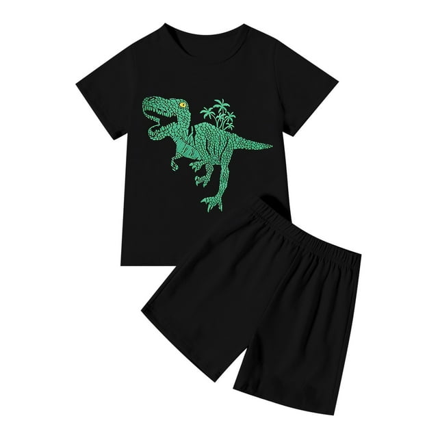 Ensemble pour Garçon, Vêtements d'Été pour Garçon, T-Shirt à Col Rond Dinosaure à Manches Courtes, Ensemble T-Shirt et Short, Tenues pour Garçons 6-7 Ans