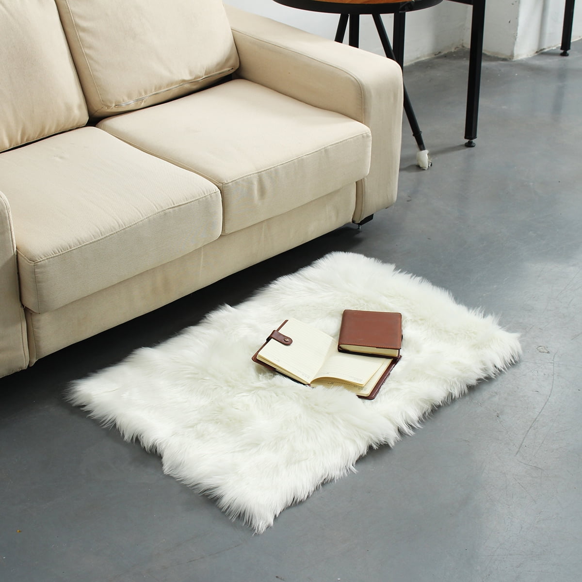 Faux Sheepskin Fluffy Fur Area Rug, White Fluffy Area Shaggy Rugs for Bedroom Living Room, Soft