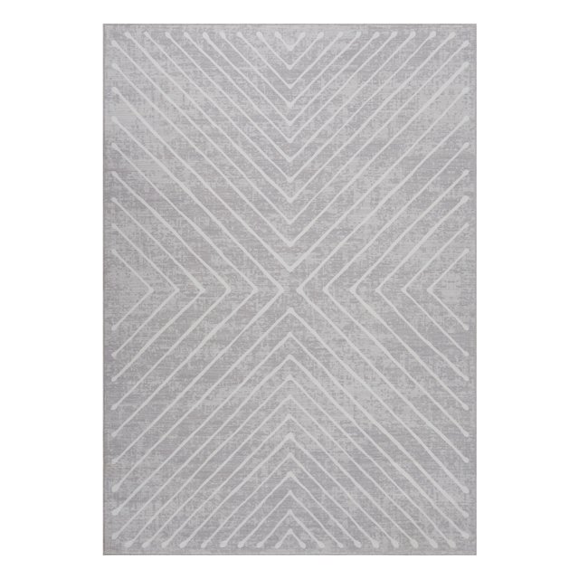 Modern Geometric Area Rug – Machine Washable, Non-Slip, Ultra Soft, Low Pile, Mark Resistant Carpet for Living Room, Bedroom, Dining Room, Office – Light Gray, 5x7ft, USA Stock
