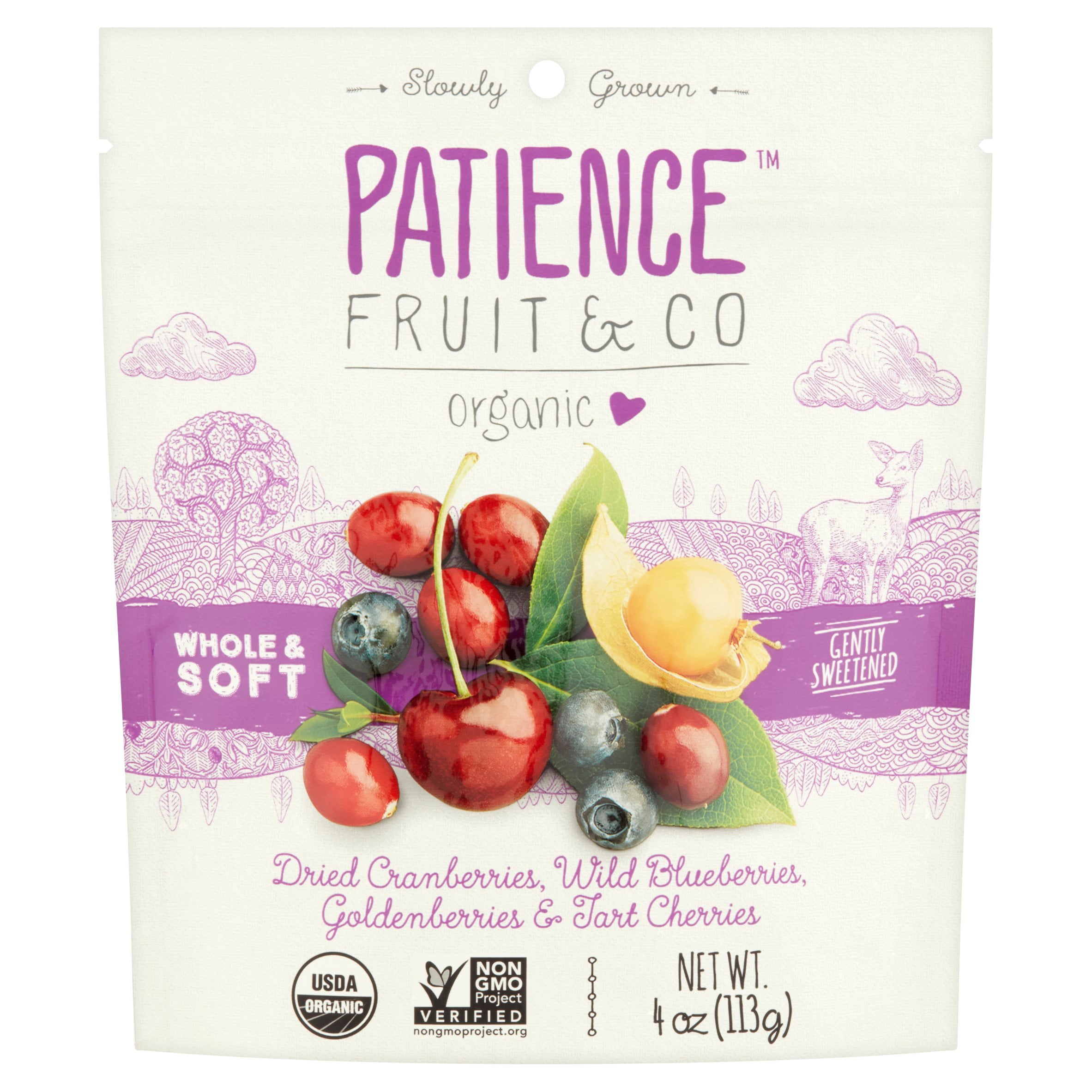 Patience Fruit & Co Organic Cranberries Wild Blueberries Goldenberries Tart Cherries, 4 oz, 8 pack