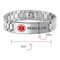 thumbnail image 4 of Penicillin Identification Medical ID Band Link Bracelet for Men 8.5 Inch Stainless Steel Custom Engraved, 4 of 5
