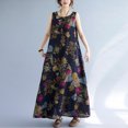 thumbnail image 1 of Robe Sans Manches Rétro Grande Taille Ample Imprimée Coton et Lin Col Rond Longueur Femme Marine m, 1 of 6
