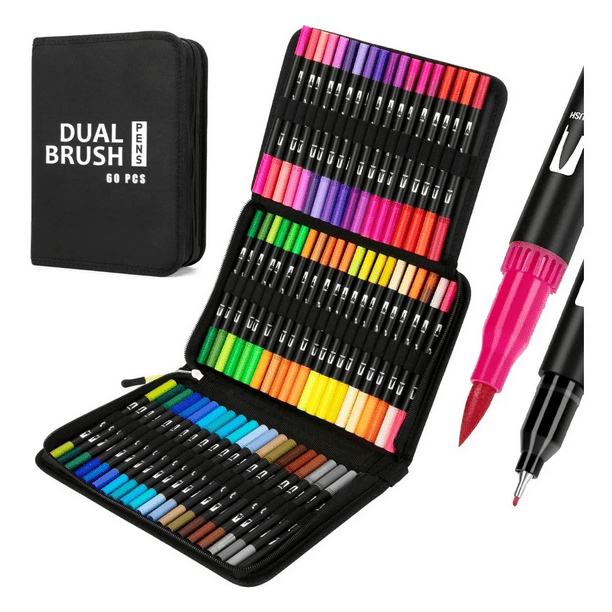 Marcadores De Doble punta Malubero Malu948 60 Colores Plumones punta pincel