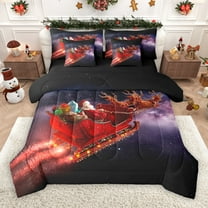 Castle Fairy Cute Santa Claus Deer 7-Piece Twin Bedding Sets for Teens Girls Boys,Merry Christmas Bedding Comforter Set,Happy New Year Breathable Sheet Sets,Ultra Soft Home Decor