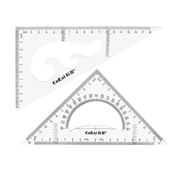 Uxcell 0.71'' 30/60 0.51'' 45/90 Degrees Triangle Ruler Square Set with Built-in Protractor Transparent Set of 2