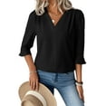 thumbnail image 5 of DOKOTOO Blouses for Women Pleated V Neck 3/4 Sleeve Tunic Tops Dressy Casual Chiffon Office Wear Shirts, 5 of 8