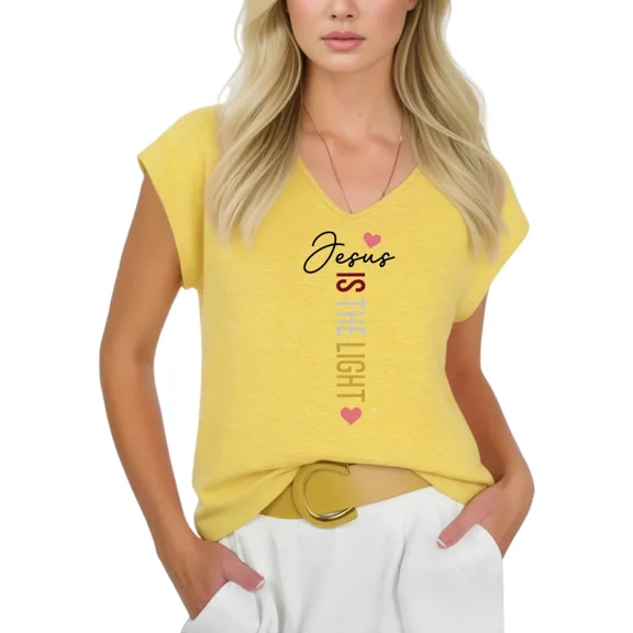 Cozymy Women's Jesus Is The Light Multicolor Print V-Neck Sleeveless T-Shirt Casual Christian Tank Top