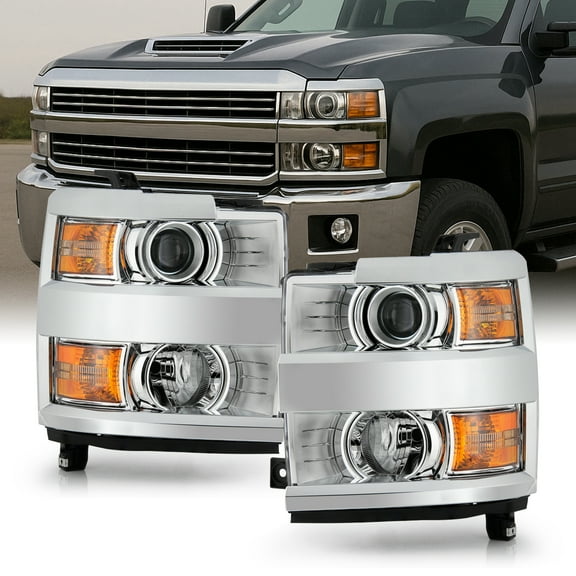 AKKON - Fits 2015-2019 Chevy Silverado 2500 HD 3500 HD Chrome Bezel OE Style Projector Headlights w/ Reflector