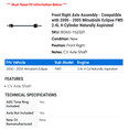 thumbnail image 2 of Front Right Axle Assembly - Compatible with 2000 - 2005 Mitsubishi Eclipse FWD 2.4L 4-Cylinder Naturally Aspirated 2001 2002 2003 2004, 2 of 2