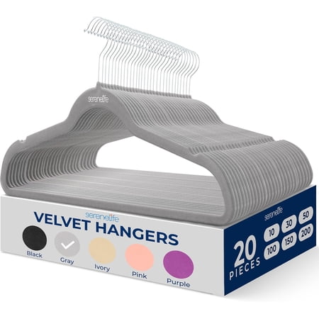 Velvet Hangers – 20 Pack, Slim & Space Saving for Closets | Soft velvet grip prevents slipping on silk, satin & knitwear – 360° swivel hook fits all standard closet rods