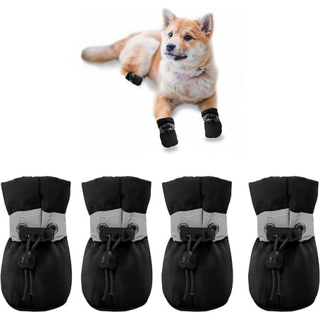 QIUYIDP Dog Shoes for Hot Pavement  Anti-Slip Sole Dog Boots & Paw Protector for Summer  Reflective Straps Dog Booties for Small Medium Dogs  Indoor Use 4PCS (Black  Size: 4)