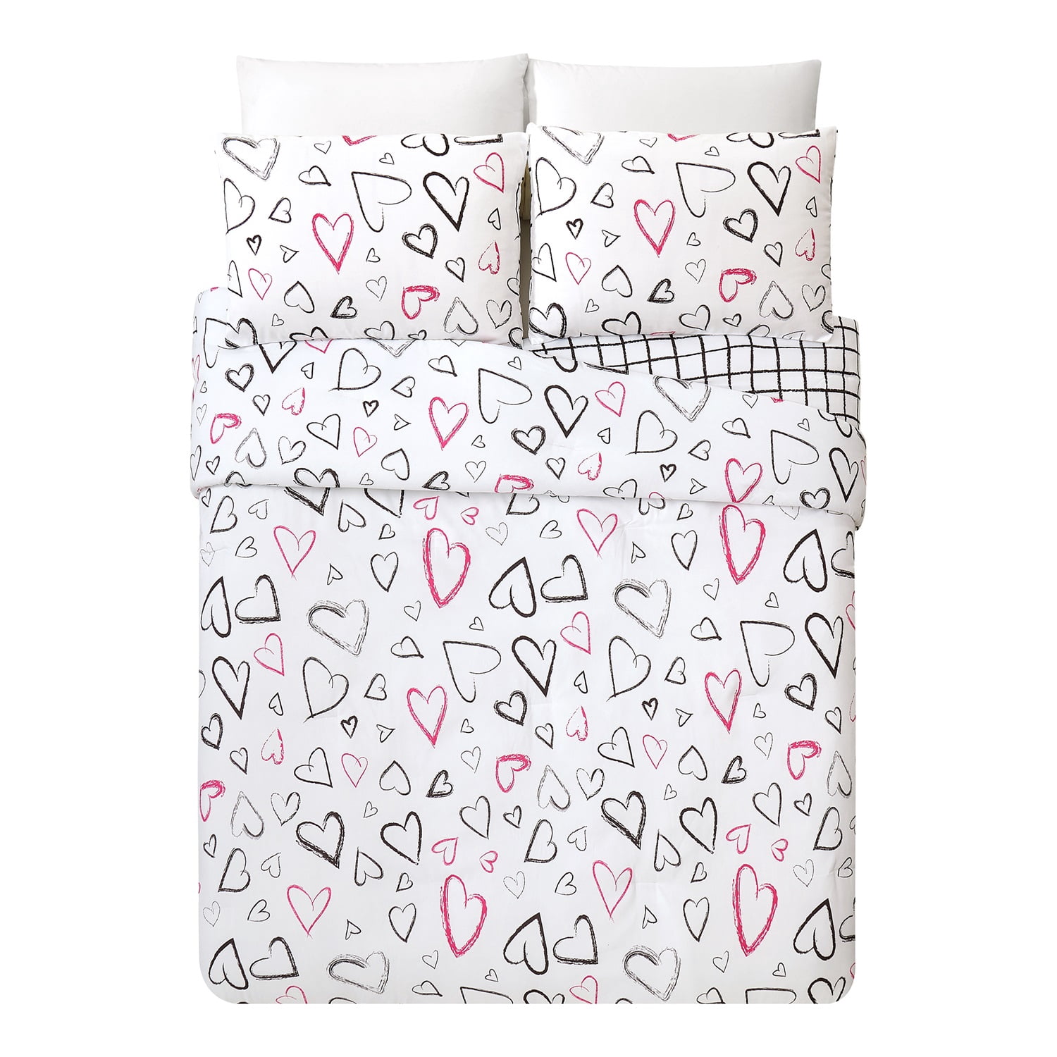 Urban Playground Kids and Teens Roxy Hearts Black and Pink 2-Piece Comforter Set, Twin/Twin XL