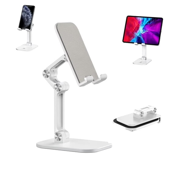 Xiyadun Phone Stand, Adjustable Height and Angle Foldable Cell Phone Stand Holder for Desk, Taller iPhone Stand Compatible with 4.7"-13" Smartphones iPad Tablet, White