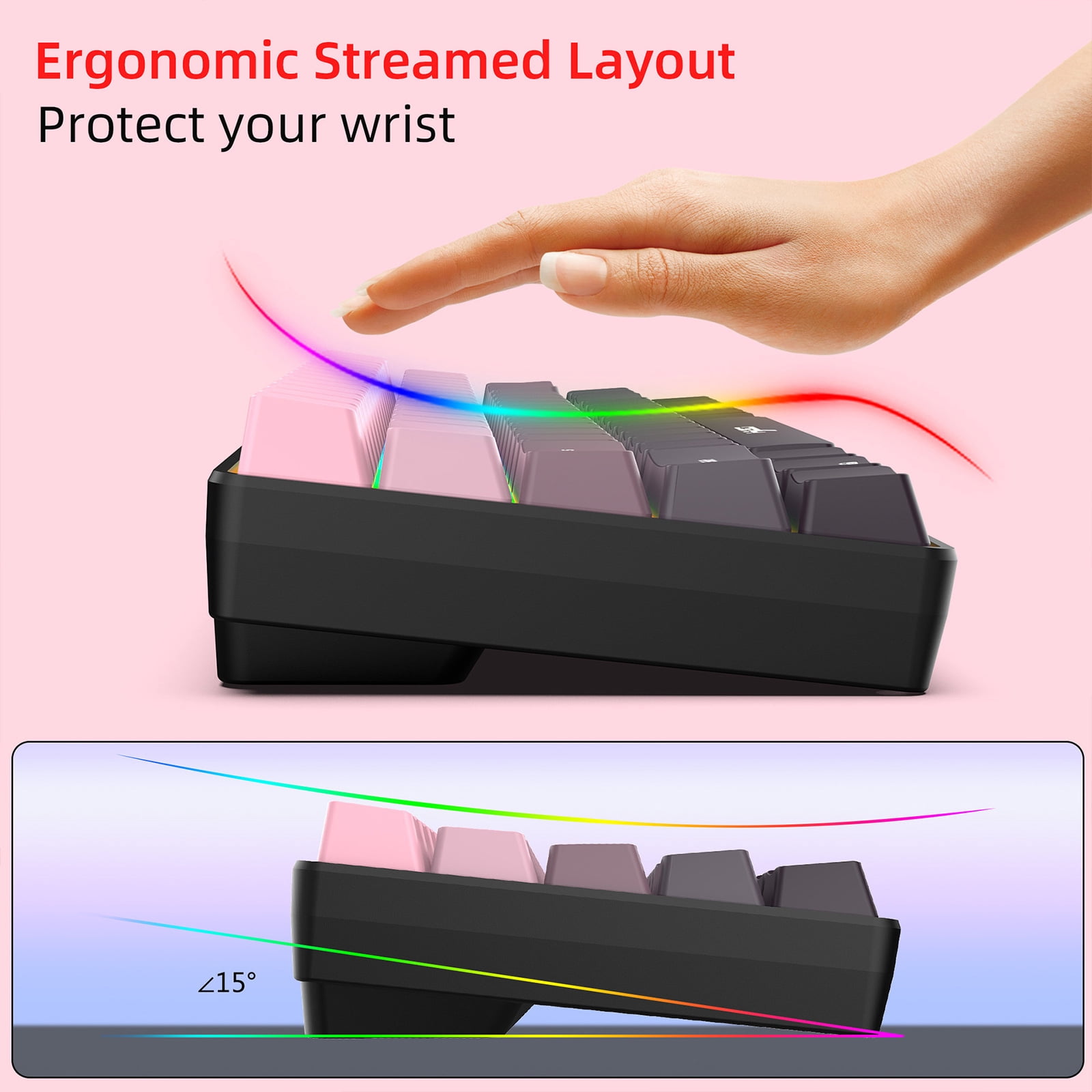 Ergonomic 68 Key Keyboards RGBs Backlits IP54 Dustproof Spill Resistant 25 Key Rollover For Gaming Office Use