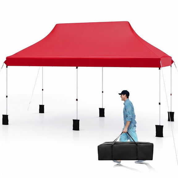 Gymax 10 x 20FT Pop-up Canopy Tent Folding Instant Sun Shelter w/ 3 Adjustable Heights Red
