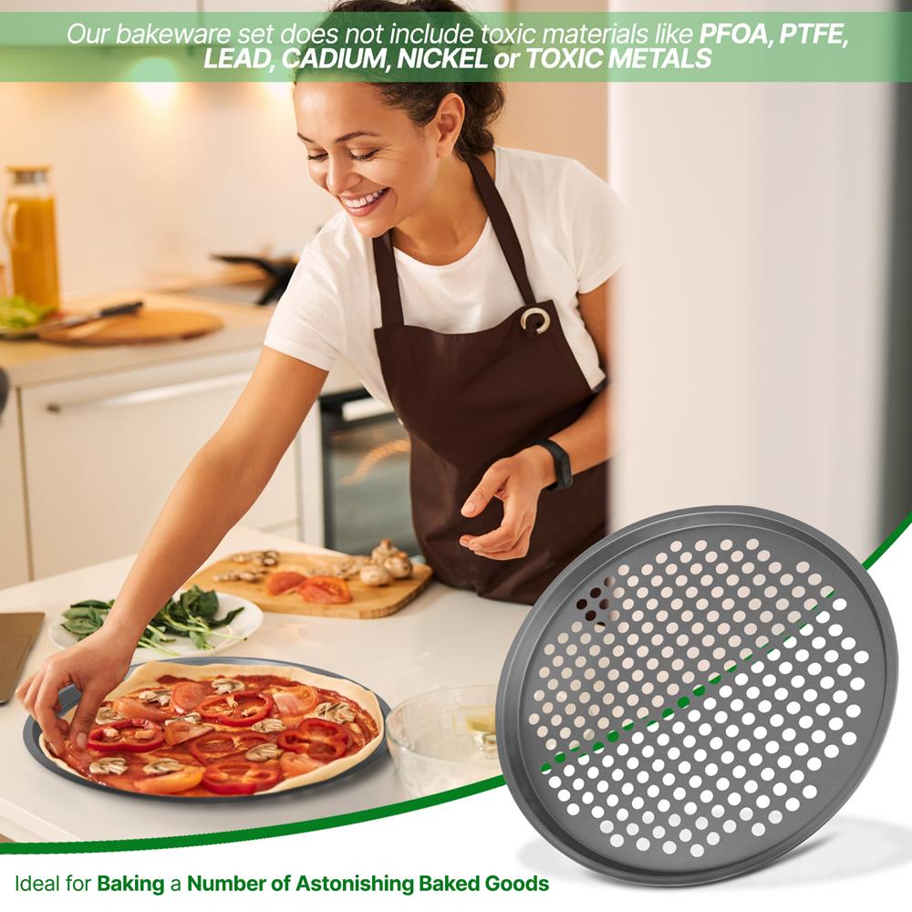 NutriChef 14” Non-Stick Pizza Pan, Gray Carbon Steel Commercial Grade Restaurant Quality Bakeware