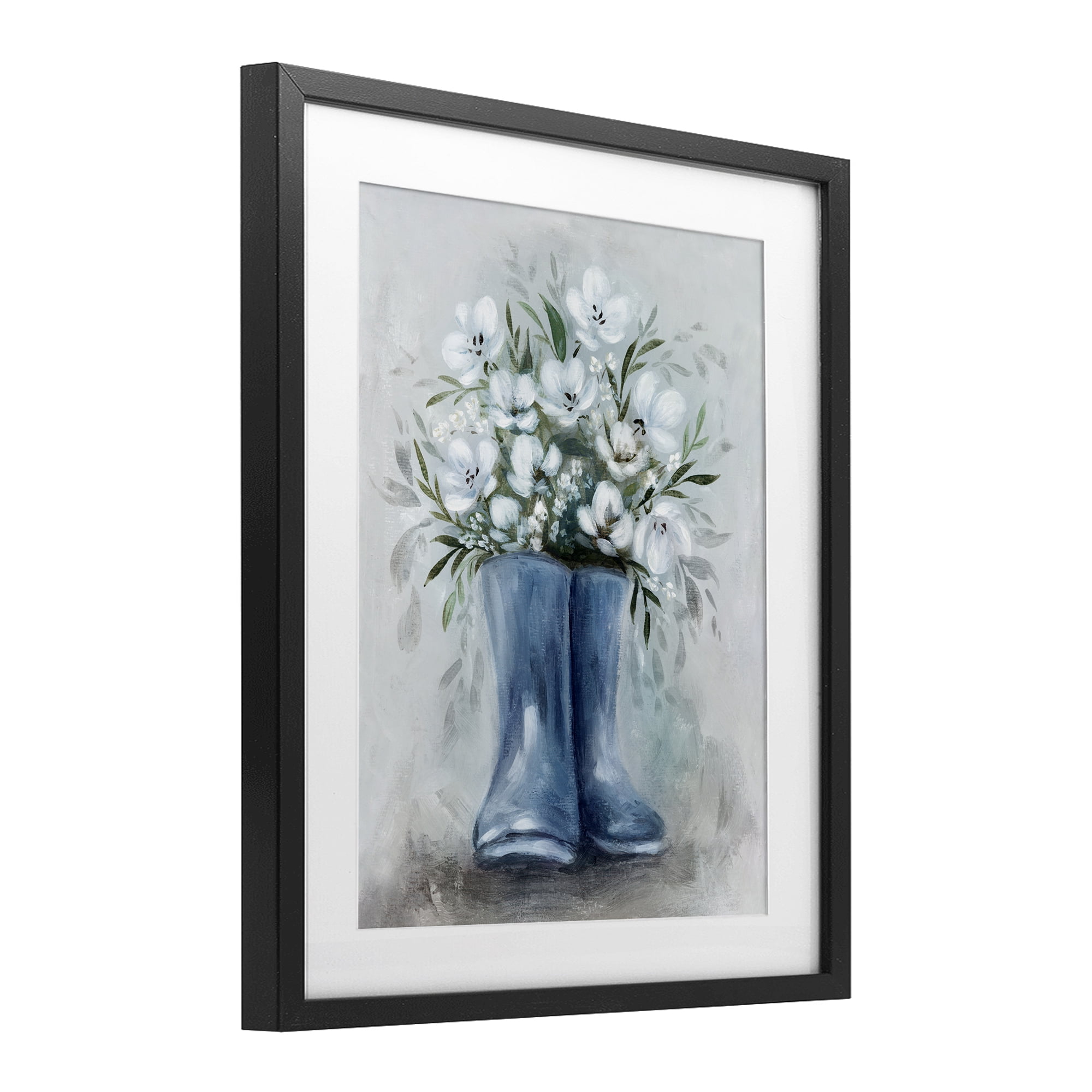 Stupell Industries Botanical Bouquet in Blue Boots Black Framed Print Under Glass, design by Kristen Brockmon