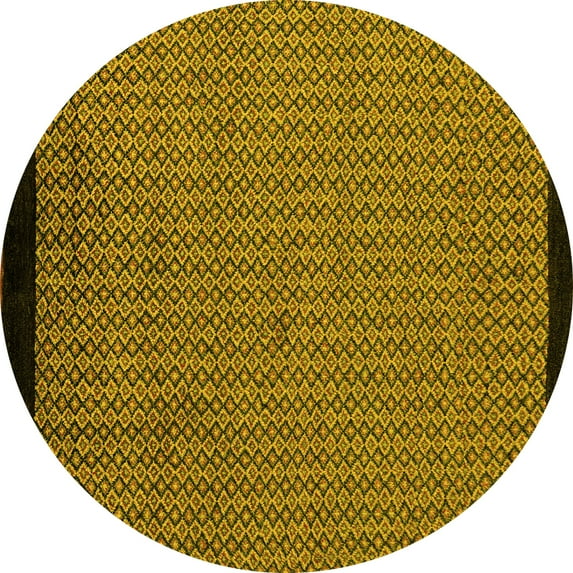 Ahgly Company Machine Washable Indoor Round Abstract Yellow Modern Area Rugs, 4' Round