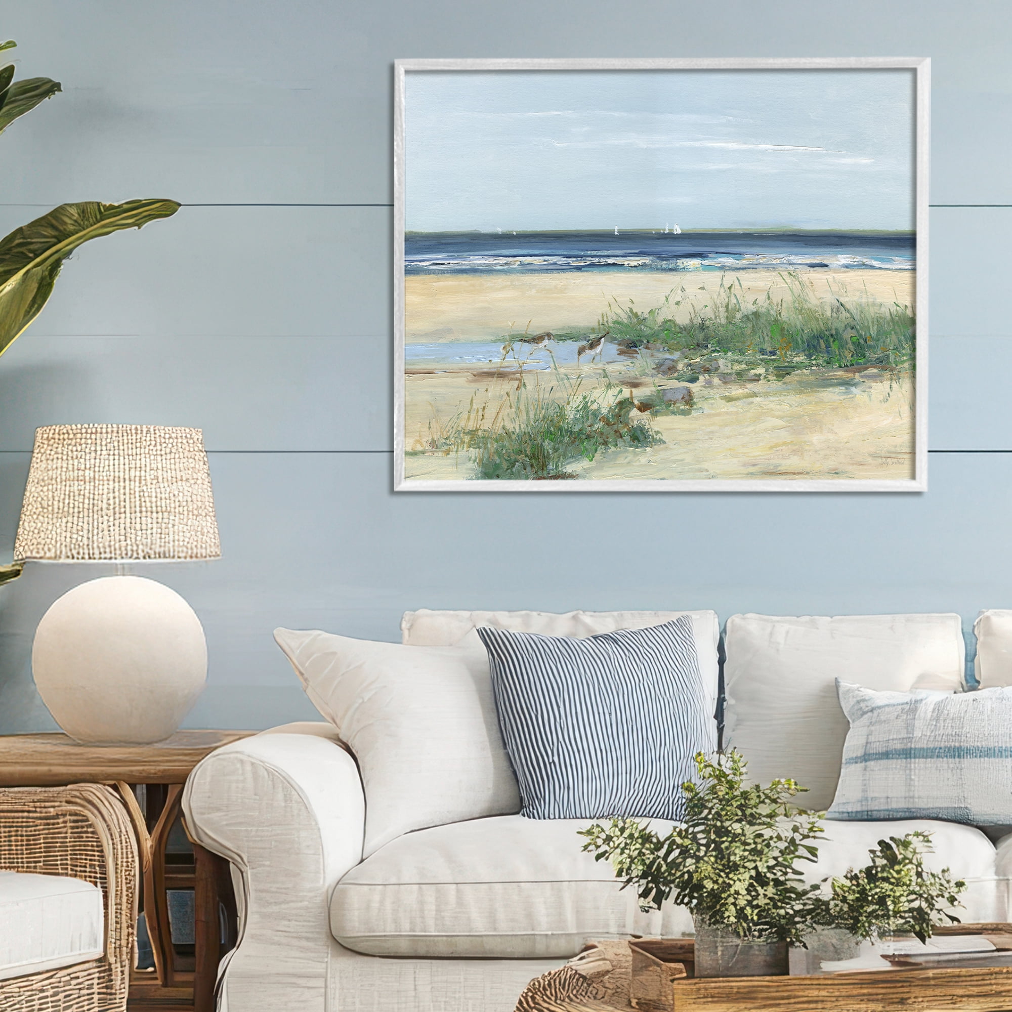 Stupell Industries Beach Marsh Sandpipers White Framed Giclee Art, design by Sally Swatland
