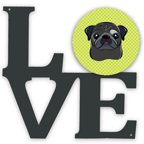 Checkerboard Lime Green Black Pug Metal Wall Artwork LOVE