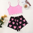 thumbnail image 5 of Pyjama d'Été à Imprimé Cœur pour Femmes, Haut Cami et Shorts, 2 Pcs, un Ensemble Confortable avec Shorts, 5 of 5