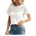 thumbnail image 3 of ClodeEU Women's Fashion Lace Panel Top ,Comfortable Raglan Sleeve Round Neck Tee White,Womens Plus XXL, 3 of 5