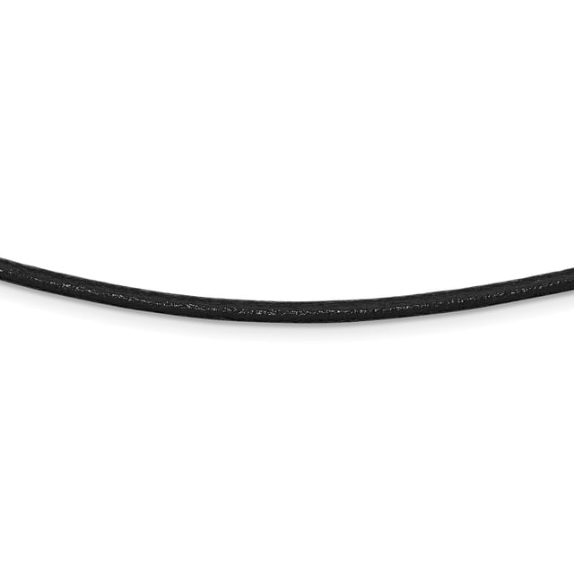 Collier en Argent Sterling 925 en Cuir Noir Rhodié 3 mm 16 Pouces