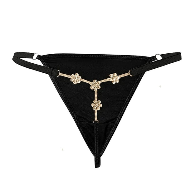 Sexy Yellow Gold Flower Crystal Thong Panties for Women Jewellery  Rhinestone Body Chain Underwear Jewelry Waist Chain