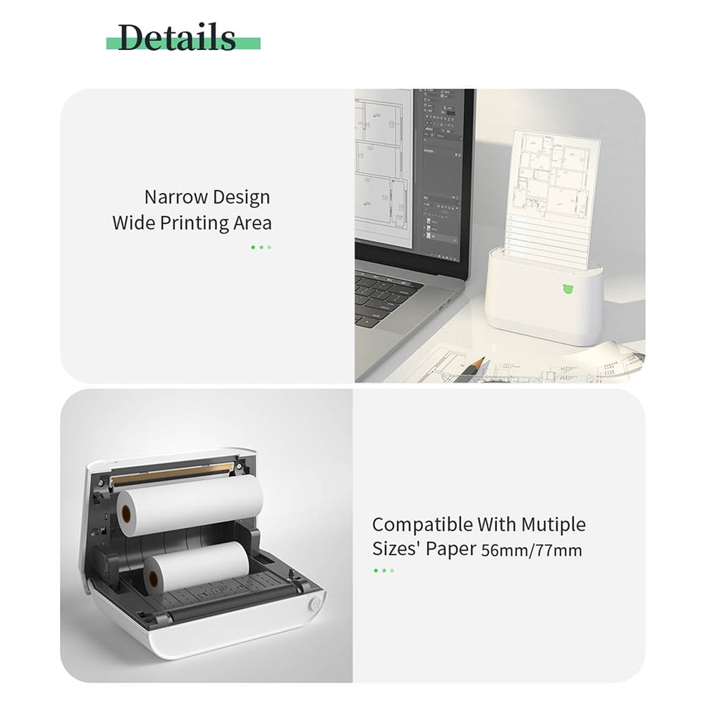 Printer,Bt Pocket Mobile Compatible With Android Paper Compatible With Thermal Notes Printer Pocket Mobile Printer Notes Printer 203dpi Printer Receipt Label 56mm/77mm Paper Compatible I0s
