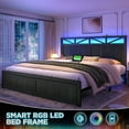thumbnail image 2 of Enhomee King Bed Frame with Storage King Size Bed Frame with Headboard & 2 Drawers & Charge Station Beds with LED Lights Black, 2 of 7