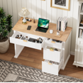 thumbnail image 5 of 47" Farmhouse Executive Desk, Home Office Desk with Drawers and Charging Station, Wood Home Office Desk, Fluted Computer Writing Desk for Study, Living Room, Bedroom, 5 of 7