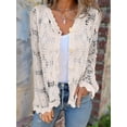 thumbnail image 6 of Cutout Embroidered V-Neck Button Long Sleeve Top, Hollow Half Sleeve Cardigan Apricot L, 6 of 8