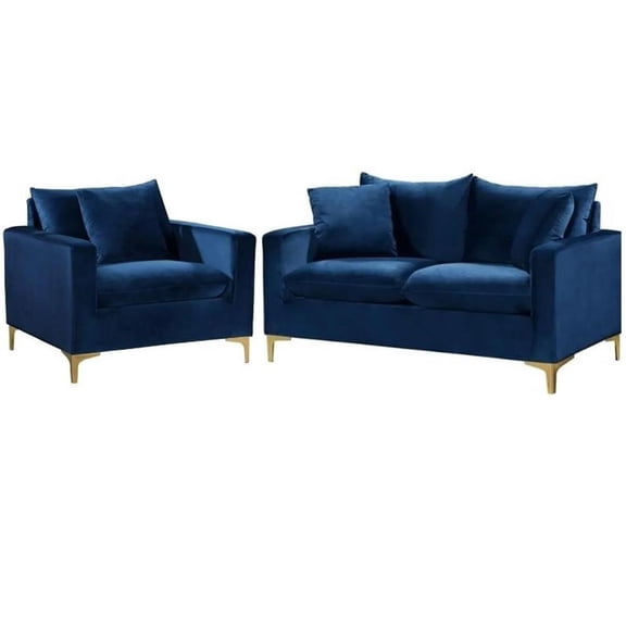 Home Square 2-Piece Furniture Set with Accent Chair and Loveseat in Navy