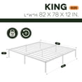 thumbnail image 5 of Einfach King Bed Frame, 12'' Metal Platform Bed with Ample Under-Bed Storage Space, Heavy Duty, No Box Spring Needed, White, 5 of 11